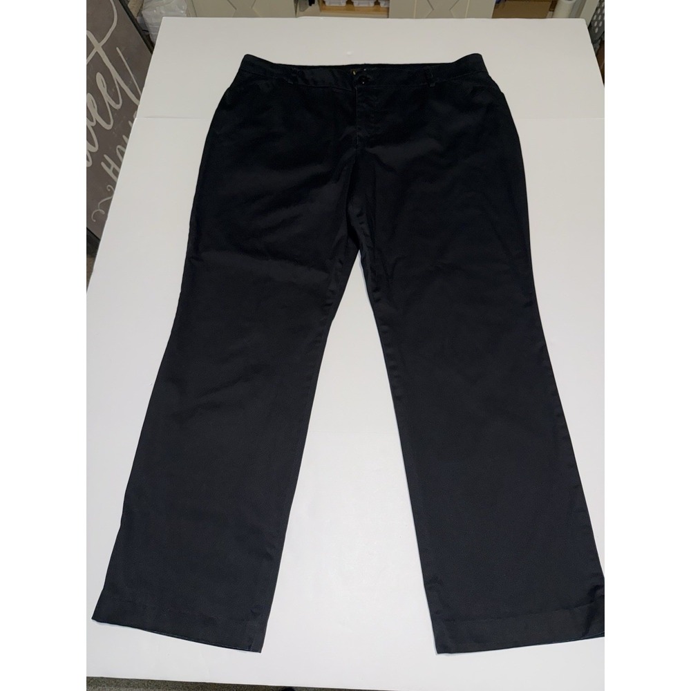 Lee Women 18W Black Pants Relaxed Fit Straight Leg Wrinkle Free Mid Rise Casual